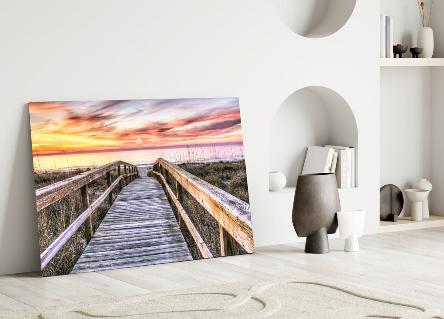 Sunset Boardwalk Glass Wall Art