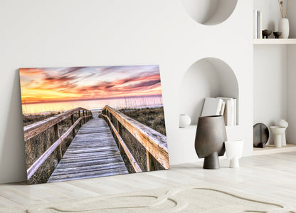 Sunset Boardwalk Glass Wall Art
