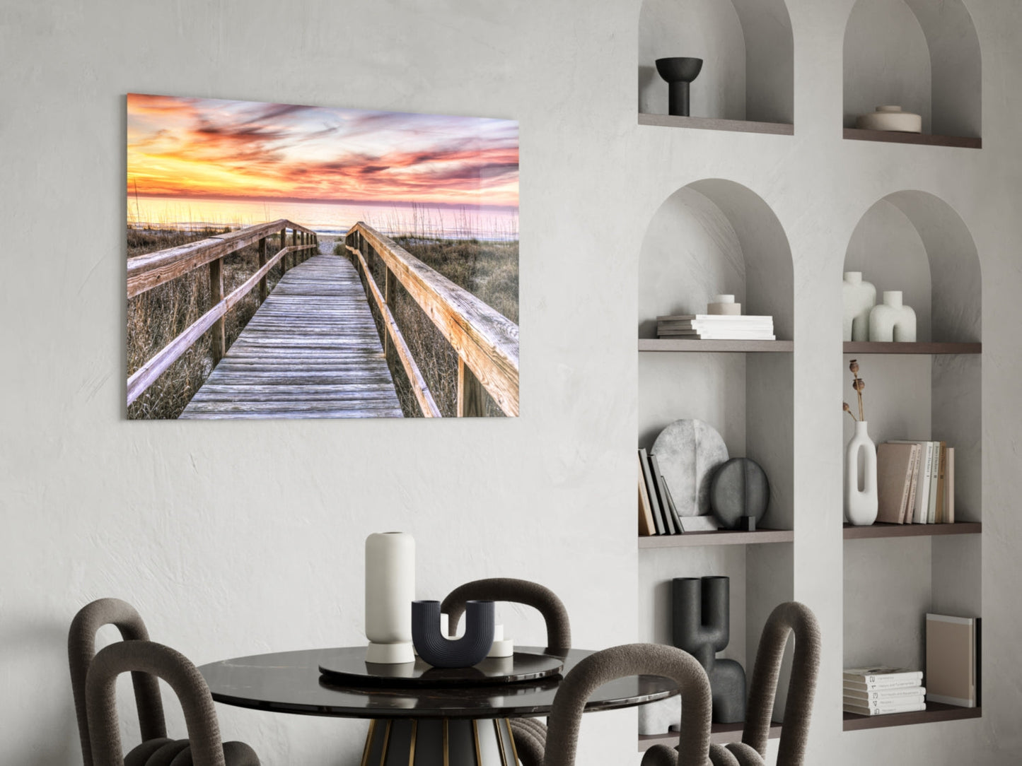 Sunset Boardwalk Glass Wall Art