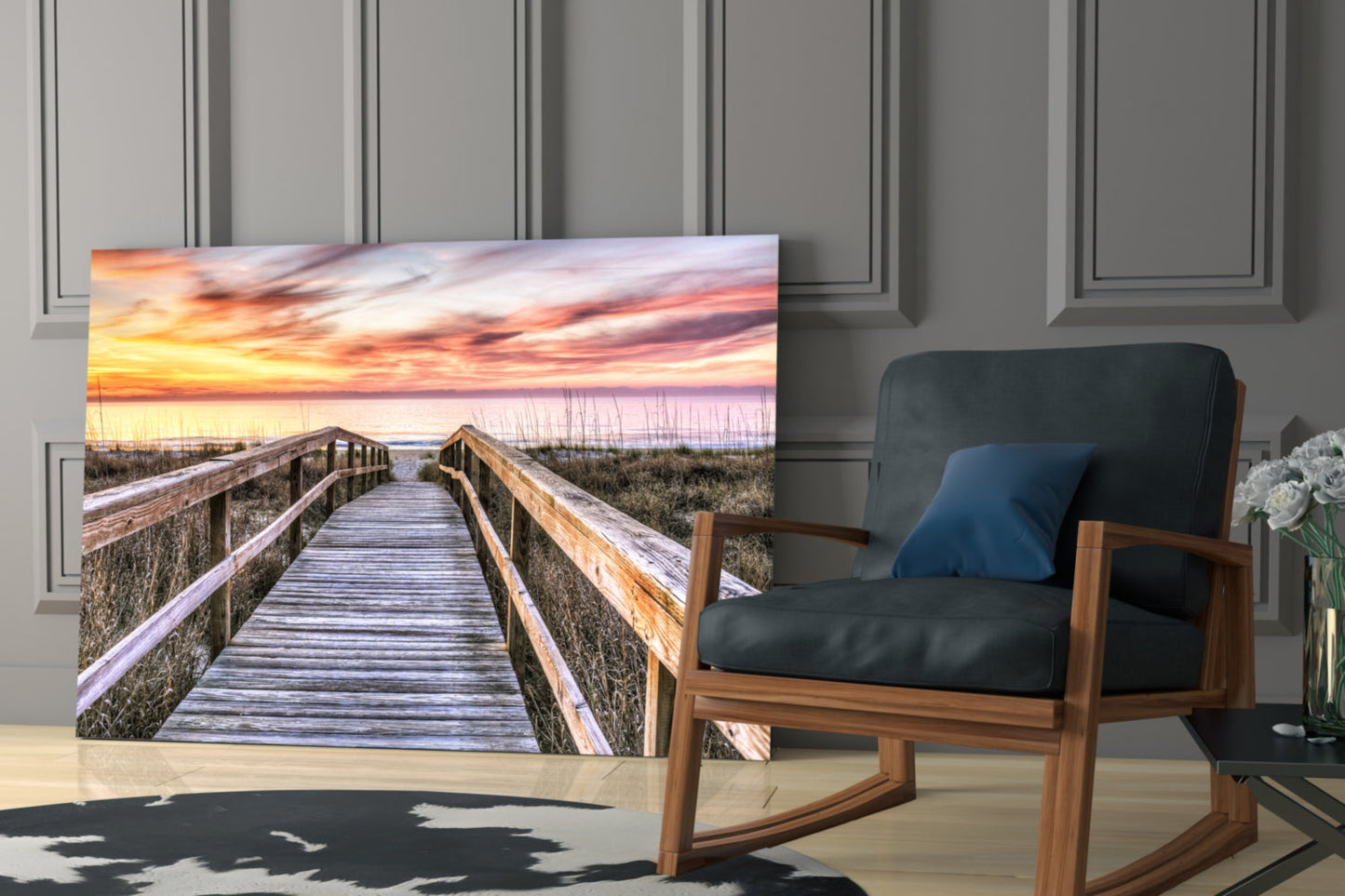 Sunset Boardwalk Glass Wall Art