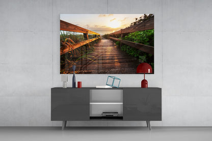 Golden Dune Boardwalk Glass Wall Art