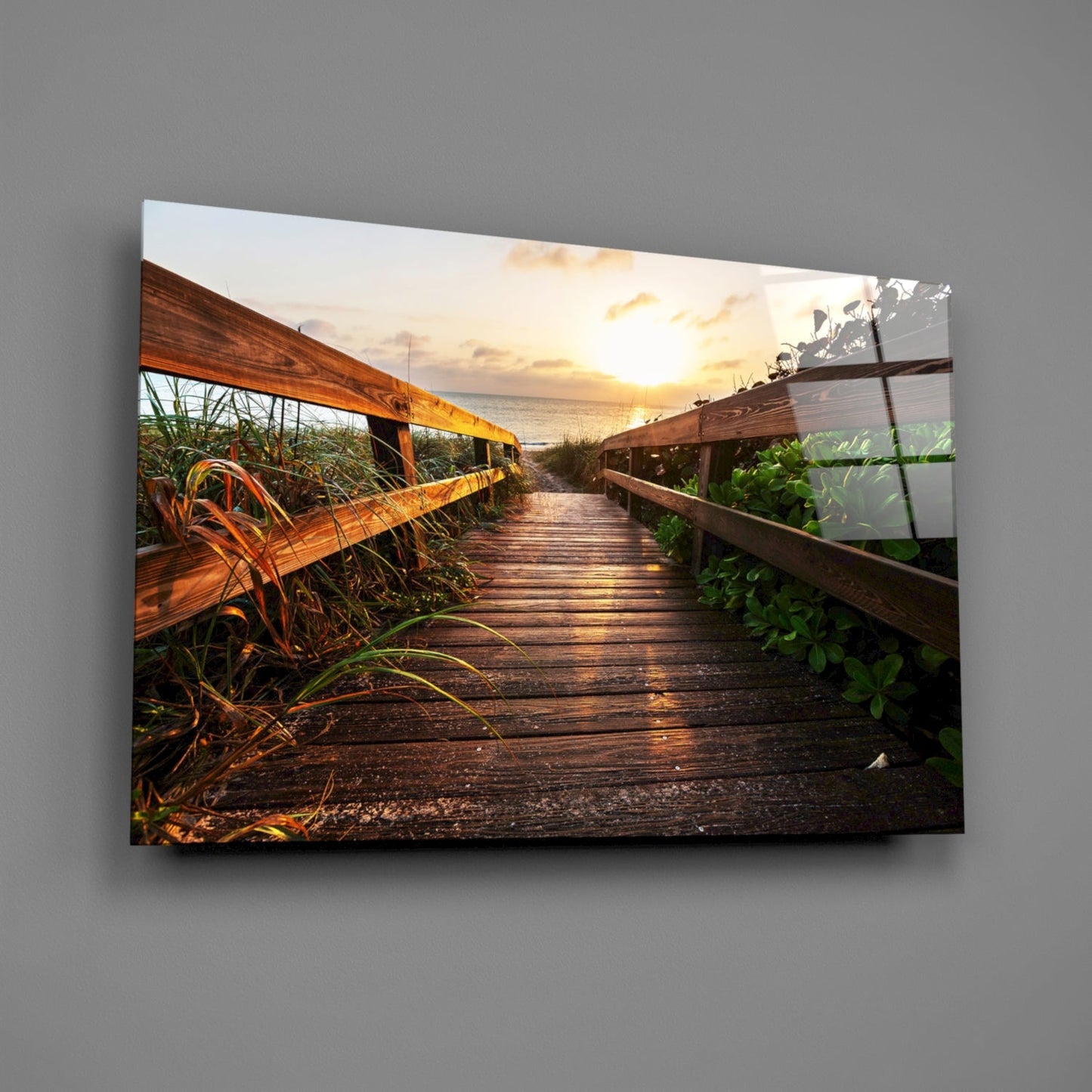 Golden Dune Boardwalk Glass Wall Art