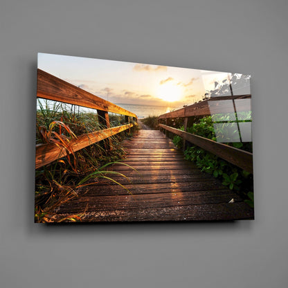 Golden Dune Boardwalk Glass Wall Art