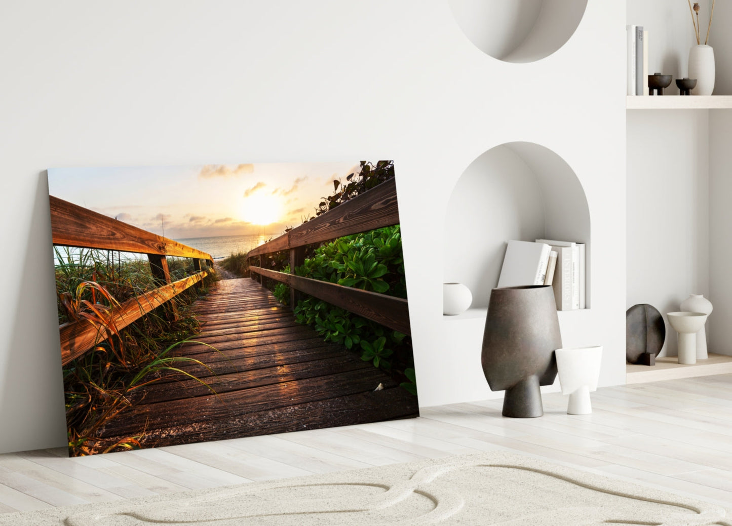 Golden Dune Boardwalk Glass Wall Art