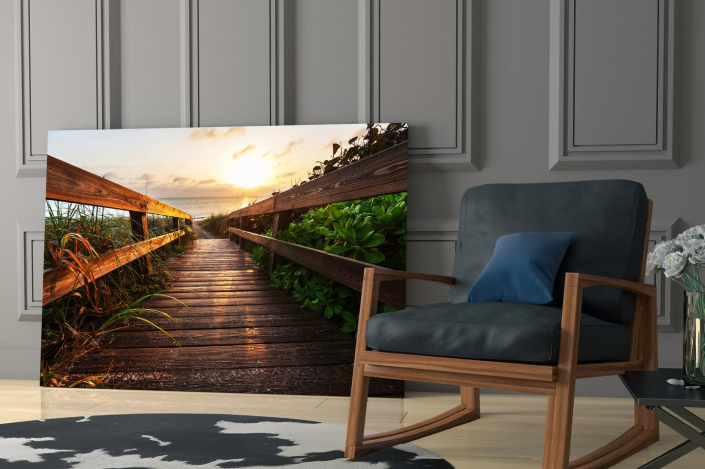 Golden Dune Boardwalk Glass Wall Art