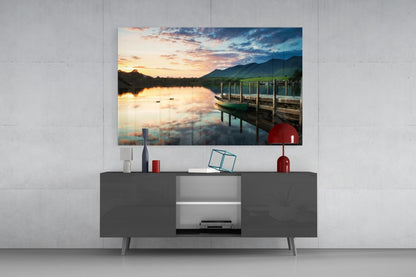 Canoe at Dusk Glass Wall Art