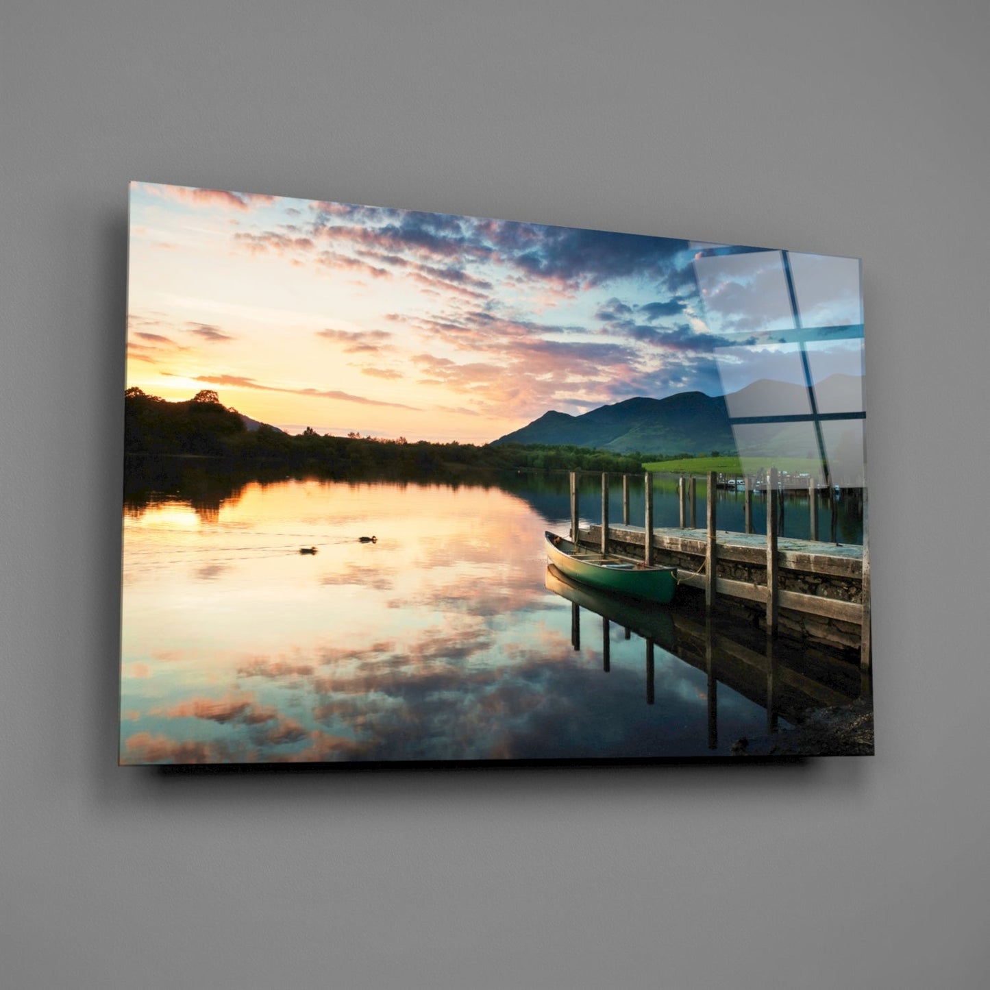 Canoe at Dusk Glass Wall Art