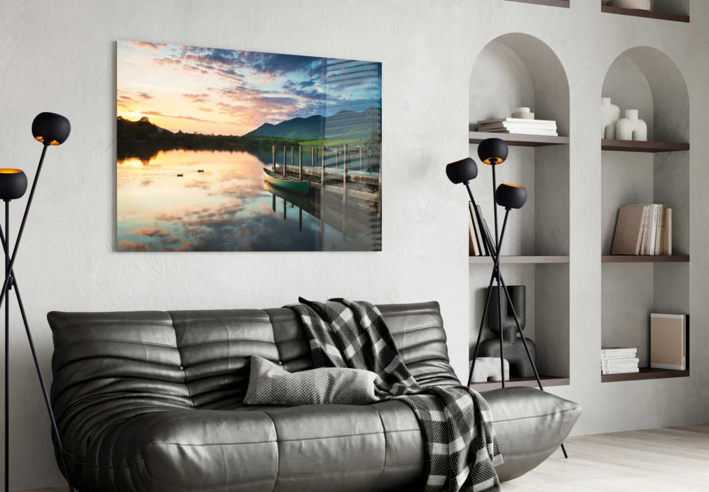 Canoe at Dusk Glass Wall Art