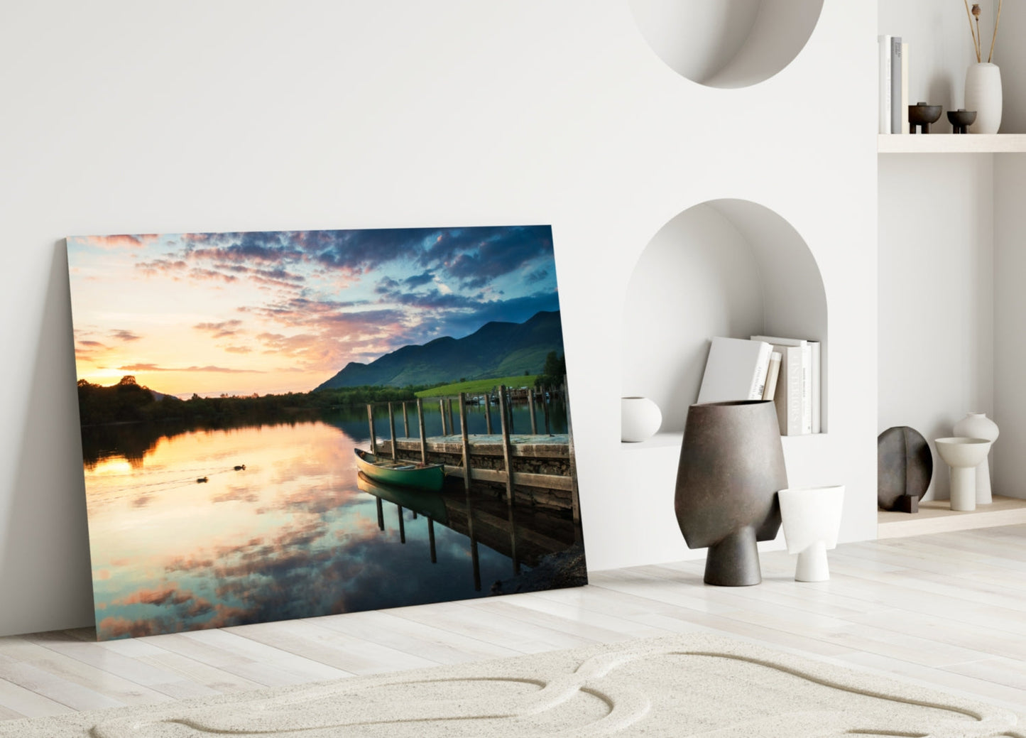 Canoe at Dusk Glass Wall Art