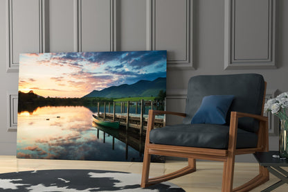 Canoe at Dusk Glass Wall Art