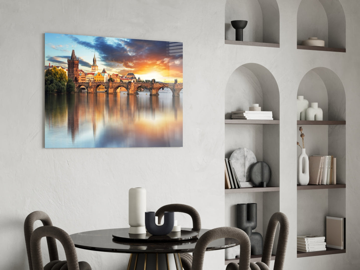 Prague Bridge Sunset Glass Wall Art