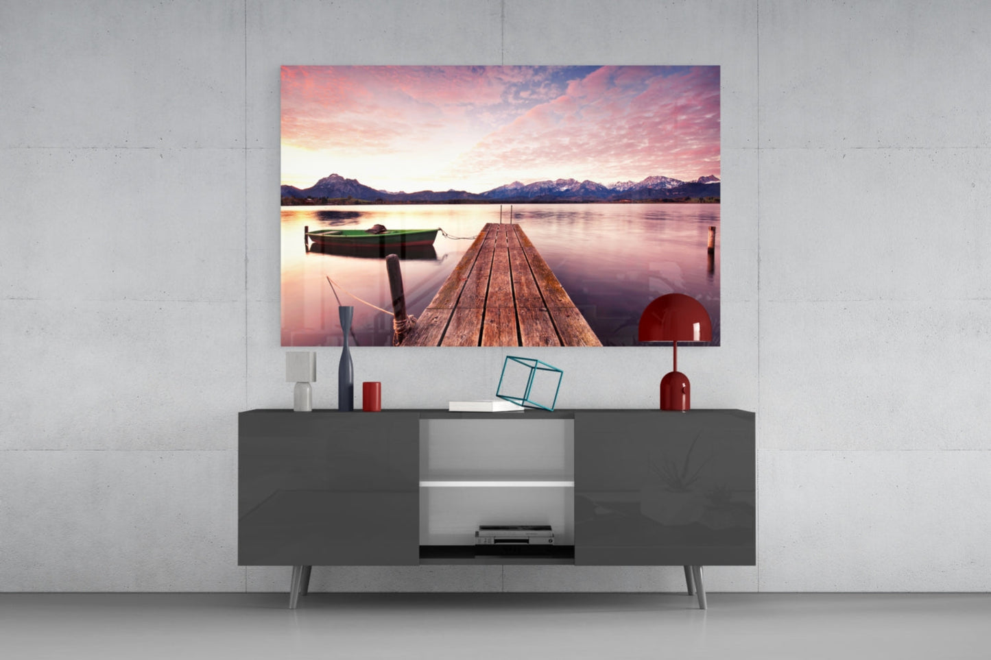 Alpine Lake Sunset Glass Wall Art