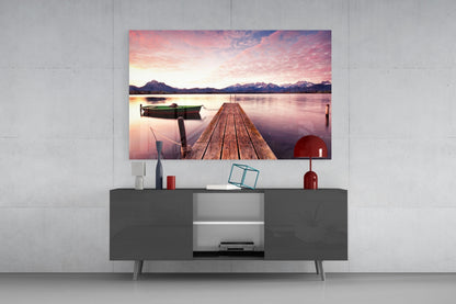 Alpine Lake Sunset Glass Wall Art