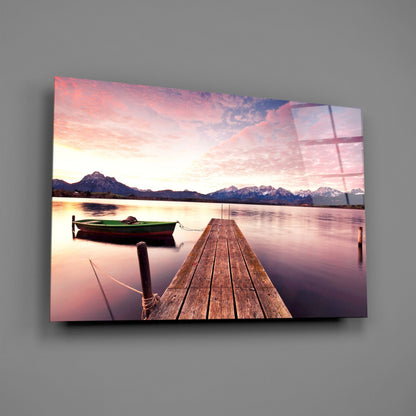 Alpine Lake Sunset Glass Wall Art