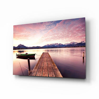 Alpine Lake Sunset Glass Wall Art