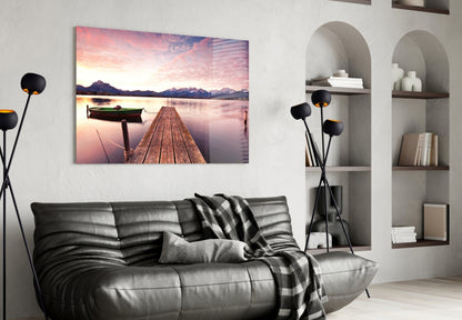 Alpine Lake Sunset Glass Wall Art