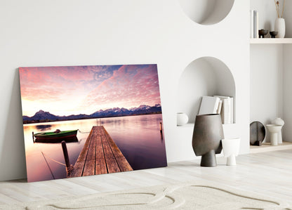 Alpine Lake Sunset Glass Wall Art
