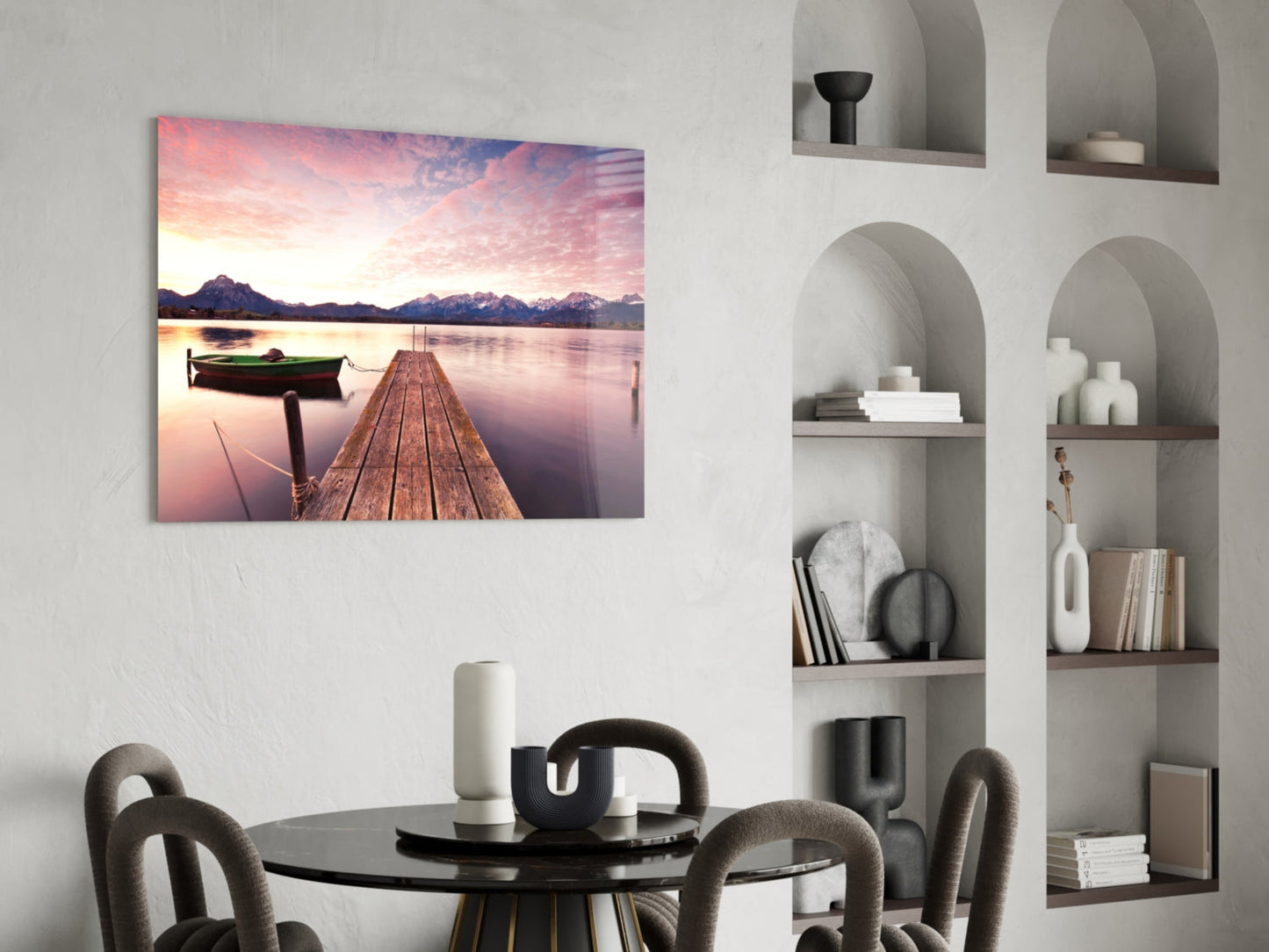 Alpine Lake Sunset Glass Wall Art