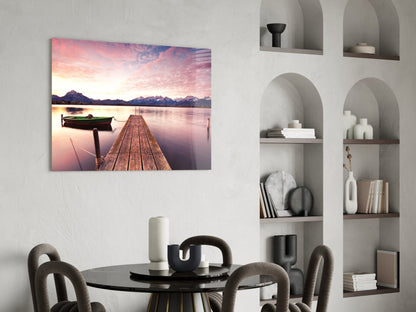 Alpine Lake Sunset Glass Wall Art