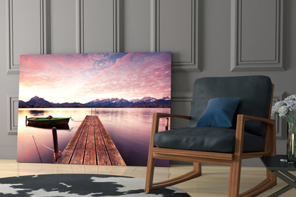 Alpine Lake Sunset Glass Wall Art