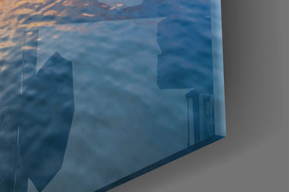 Sunset Harbor Boat Glass Wall Art
