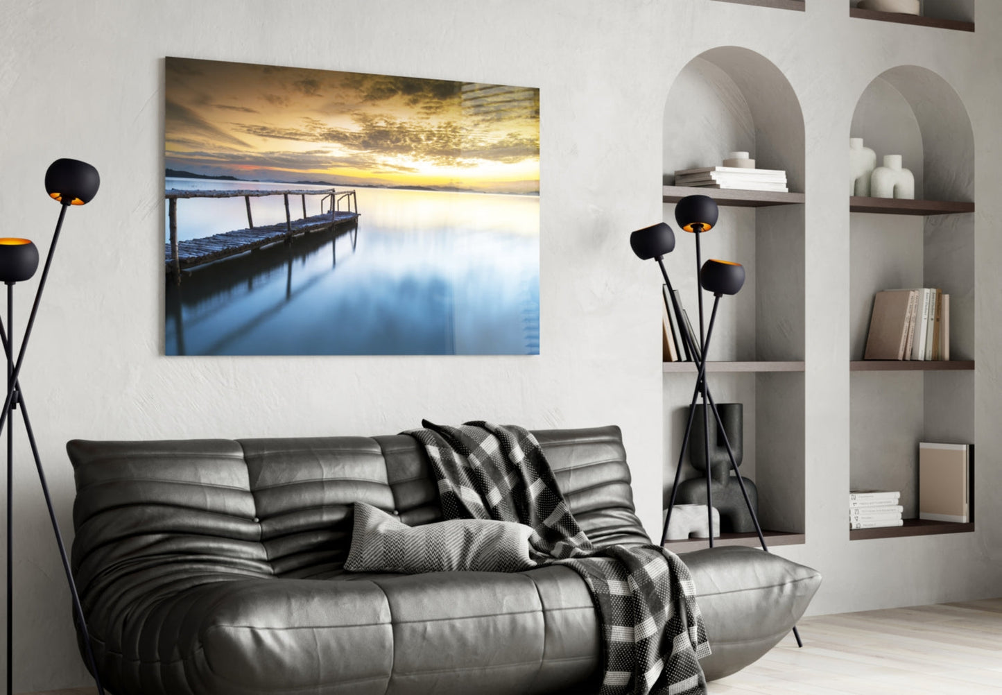 Tropical Bamboo Jetty Glass Wall Art