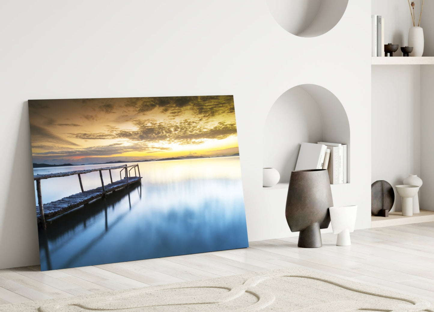 Tropical Bamboo Jetty Glass Wall Art