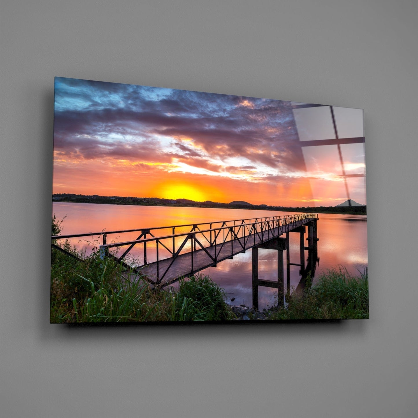 Sunset Footbridge Glass Wall Art