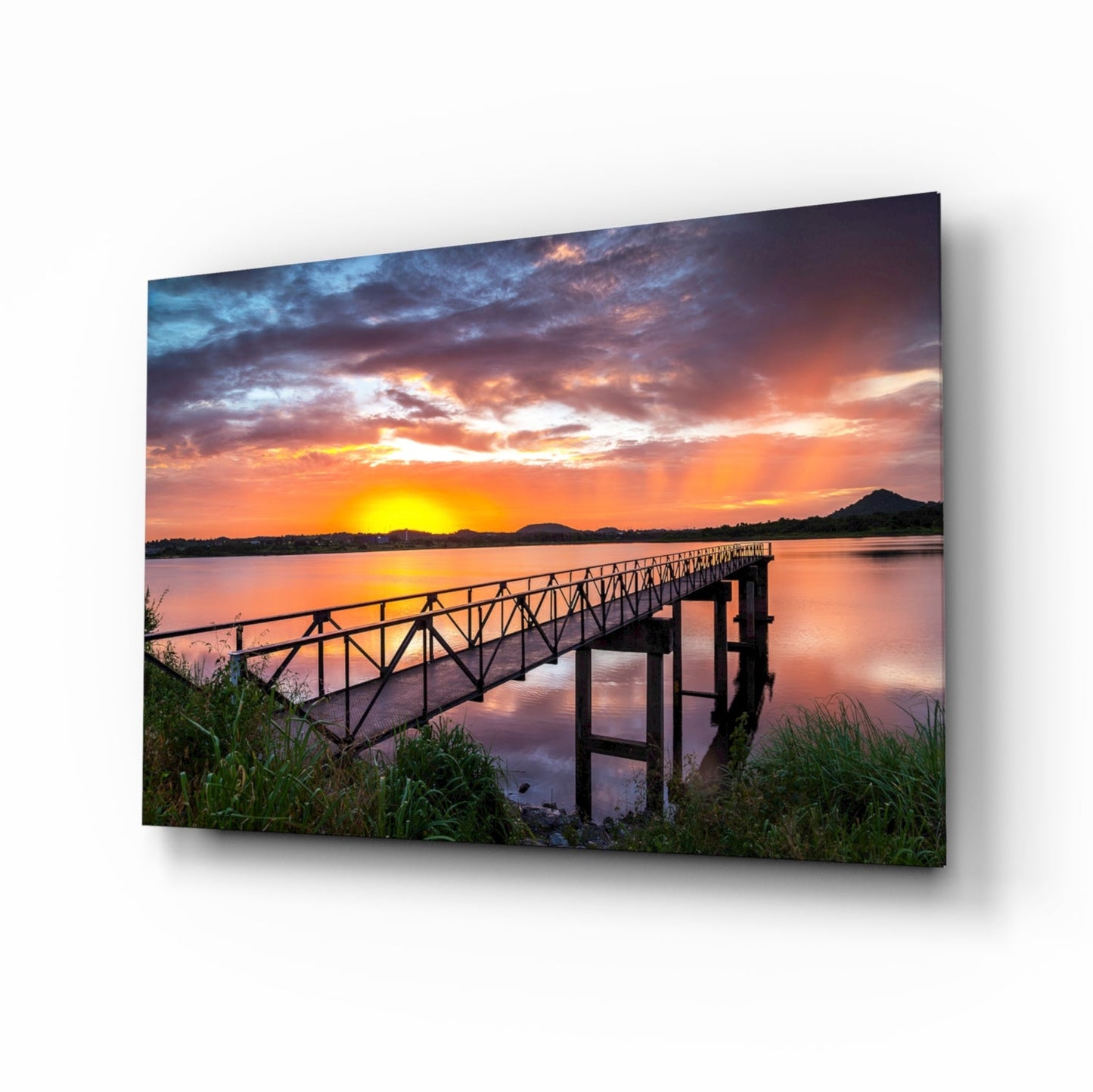 Sunset Footbridge Glass Wall Art