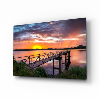 Sunset Footbridge Glass Wall Art