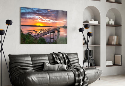 Sunset Footbridge Glass Wall Art