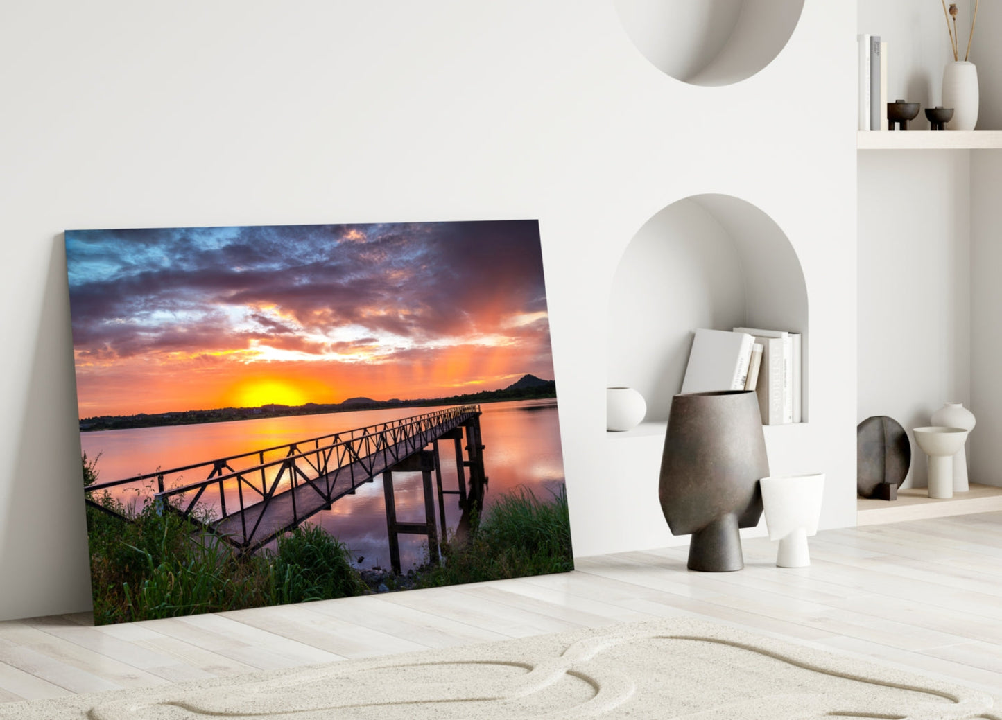 Sunset Footbridge Glass Wall Art