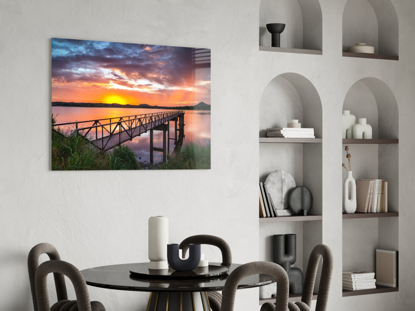 Sunset Footbridge Glass Wall Art