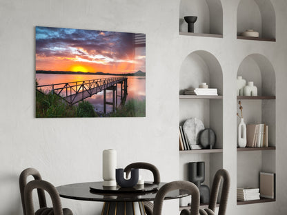 Sunset Footbridge Glass Wall Art