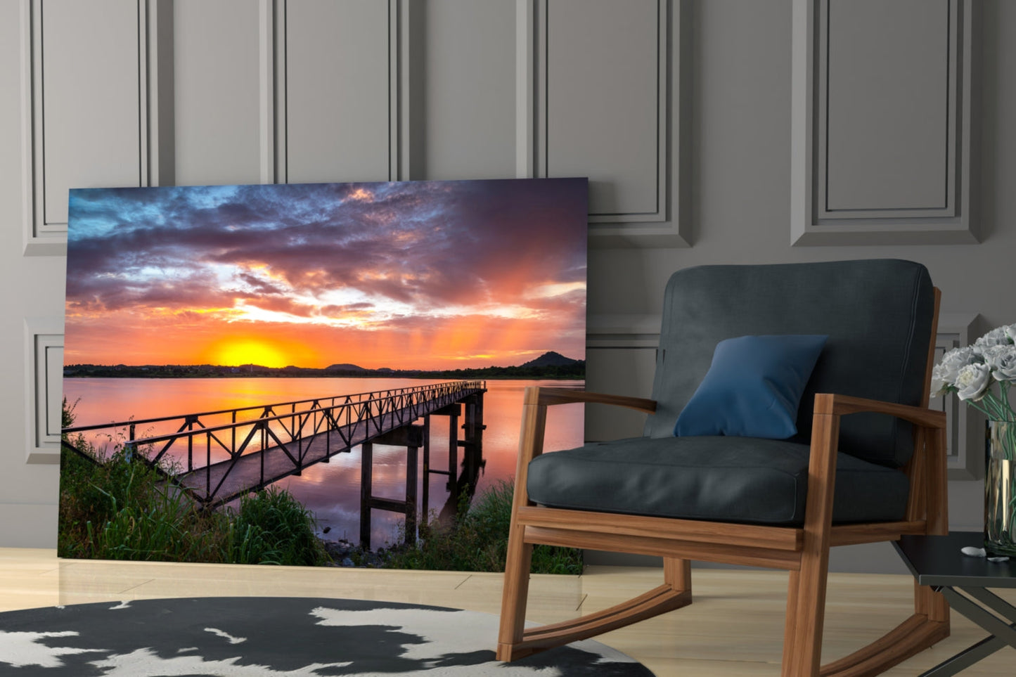 Sunset Footbridge Glass Wall Art