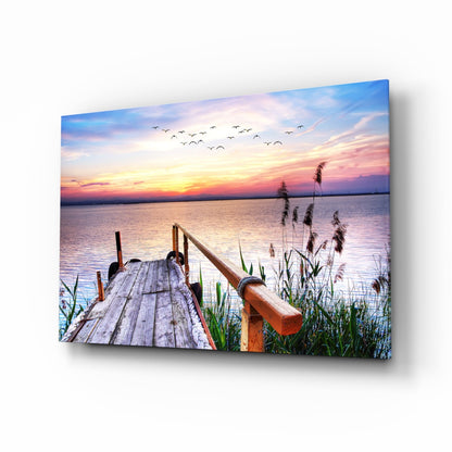 Pastel sunset dock glass wall art