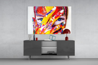 Rainbow Paint Portrait Glass Wall Art