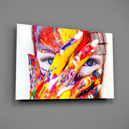 Rainbow Paint Portrait Glass Wall Art
