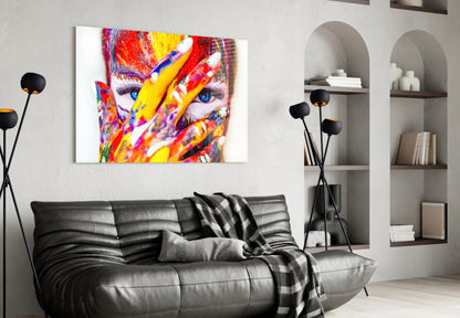 Rainbow Paint Portrait Glass Wall Art