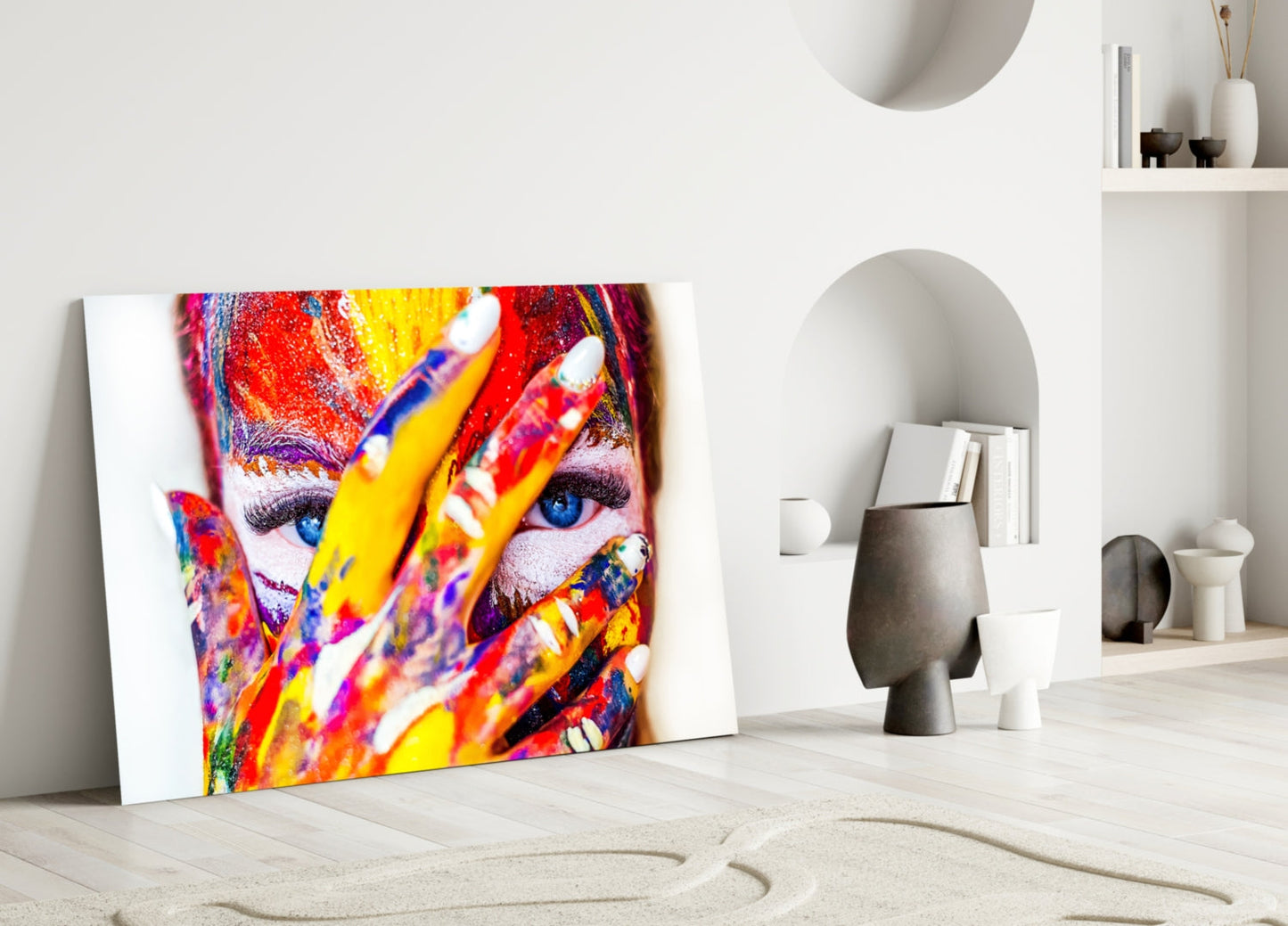 Rainbow Paint Portrait Glass Wall Art