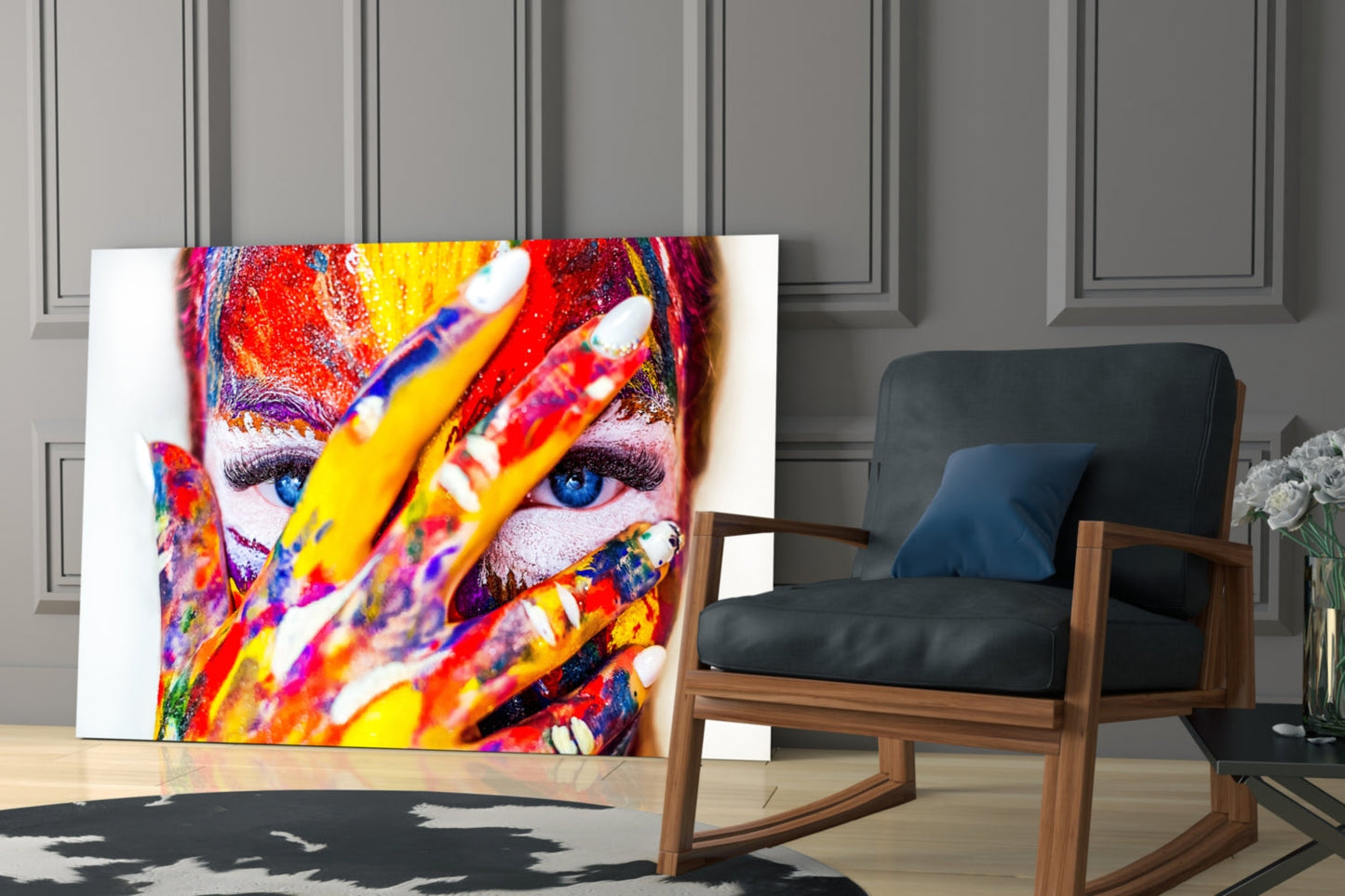Rainbow Paint Portrait Glass Wall Art