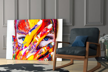 Rainbow Paint Portrait Glass Wall Art