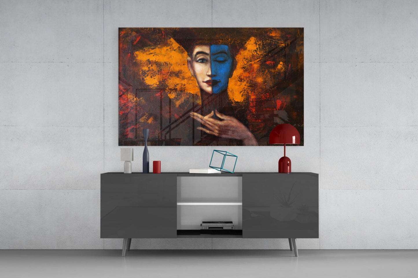 Two-Tone Woman Portrait Glass Wall Art