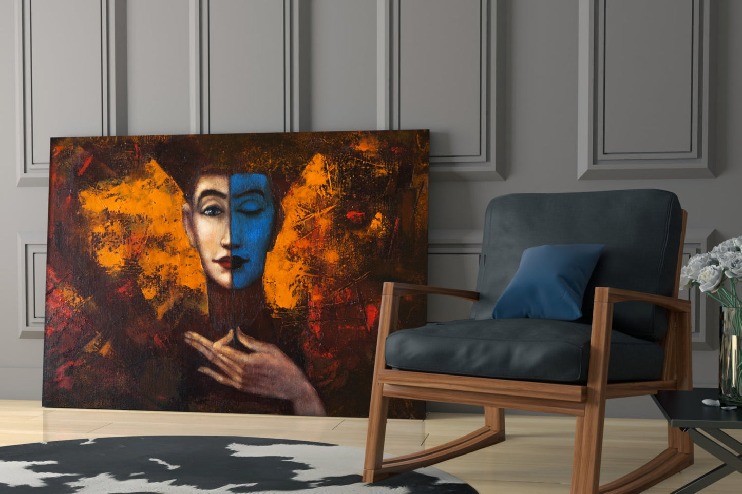 Two-Tone Woman Portrait Glass Wall Art