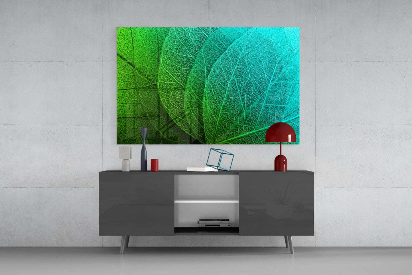 Green to Turquoise Leaf Vein Glass Wall Art