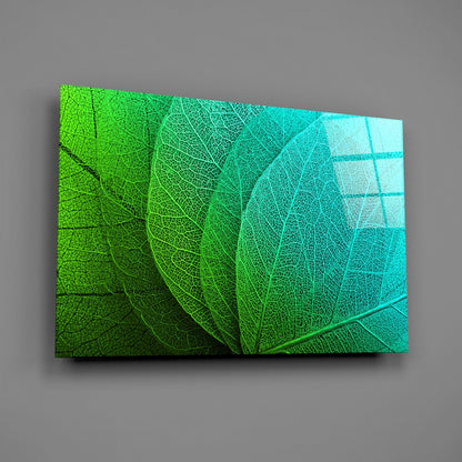Green to Turquoise Leaf Vein Glass Wall Art