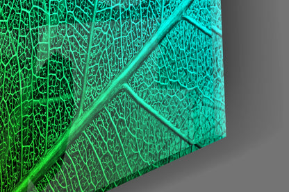 Green to Turquoise Leaf Vein Glass Wall Art