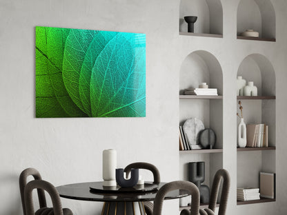 Green to Turquoise Leaf Vein Glass Wall Art