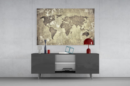 Weathered World Map Glass Wall Art