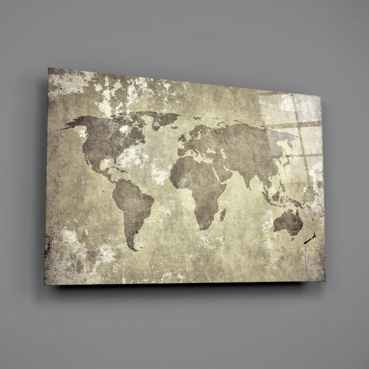 Weathered World Map Glass Wall Art